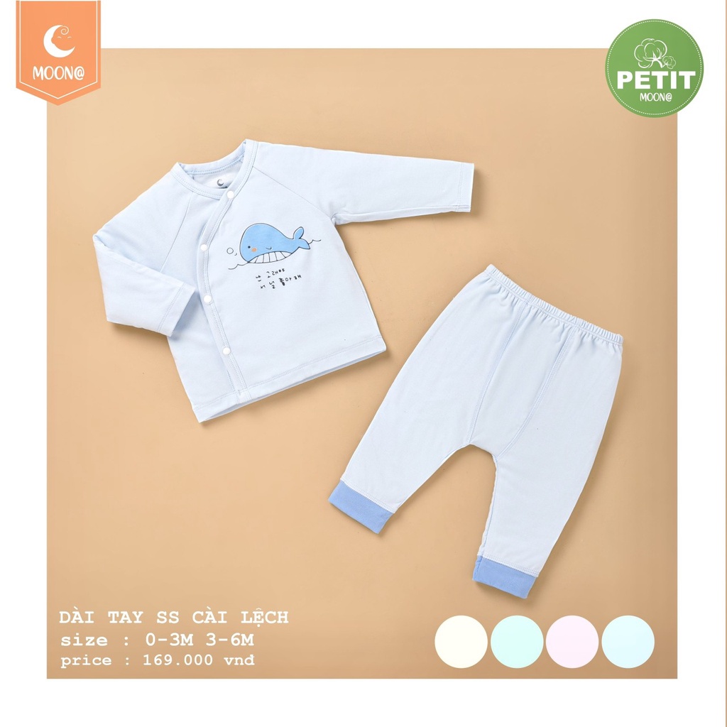 Bộ dài tay sơ sinh cài lệch petit họa tiết đáng yêu Moon