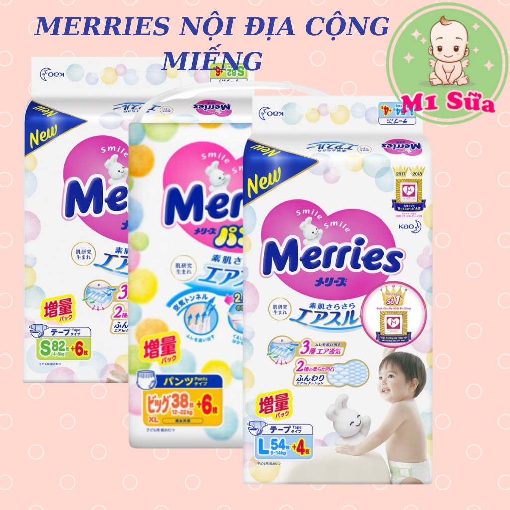 Bỉm MERRIES Nội Địa Cộng Miếng Đủ Size NB96 / S88 / Md68 / Mq64 / Ld58 / Lq50 / XLq44 / XXL28 - Shop M1 Sữa