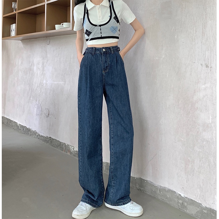 SUXI Quần Jeans Dài Ống Rộng Lưng Cao Phong Cách Retro Dành Cho Nữ