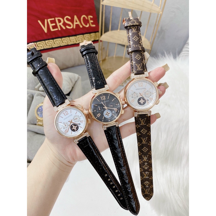 ( Hàng mới về) ( Mẫu Mới nhất) Đồng hồ Nữ LV đính đá sang trọng full 3 kim dành cho phái đẹp - Hàng nhập khẩu