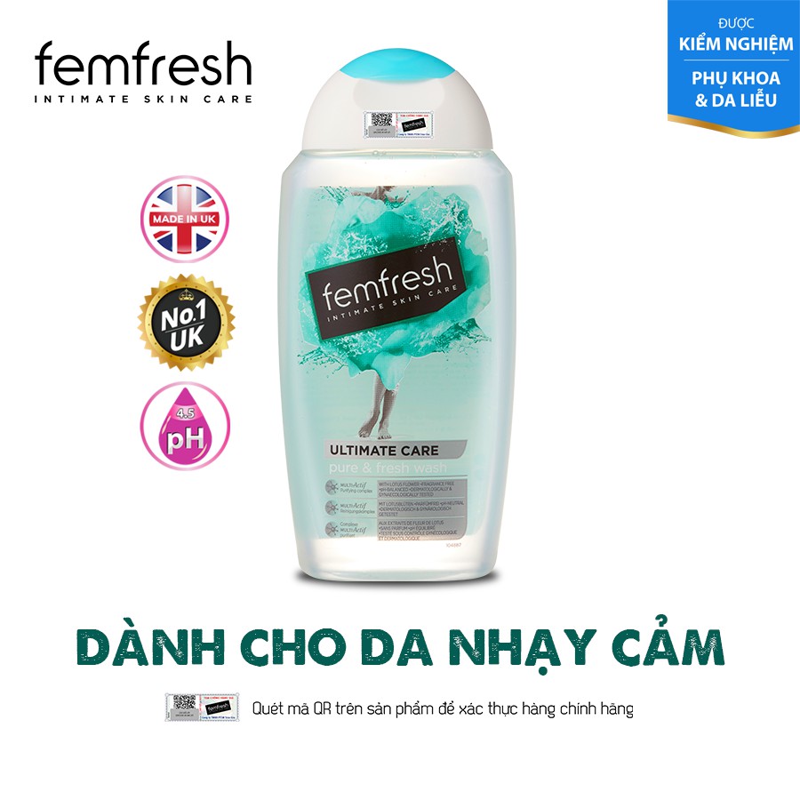 Dung Dịch Vệ Sinh Phụ Nữ Dành Riêng Cho Người Nhạy Cảm Giúp Vùng Kín Sạch, Thơm Femfresh Pure &amp; Fresh Wash 250ml UK