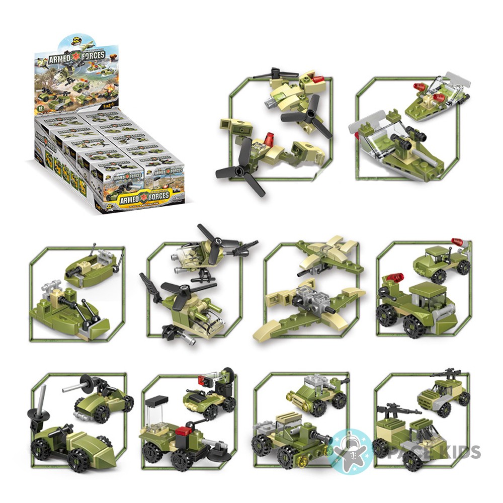 Đồ chơi lắp ráp mô hình 10 in 1 cho bé lắp ráp xe tăng, máy bay chủ đề Quân đội 202 chi tiết
