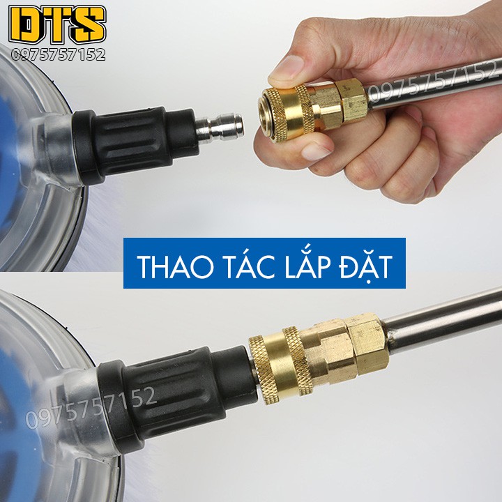 Bàn chải xoay tự động cao cấp gắn súng xịt rửa cho máy rửa xe áp lực cao - Ren nối nhanh 1/4 inch