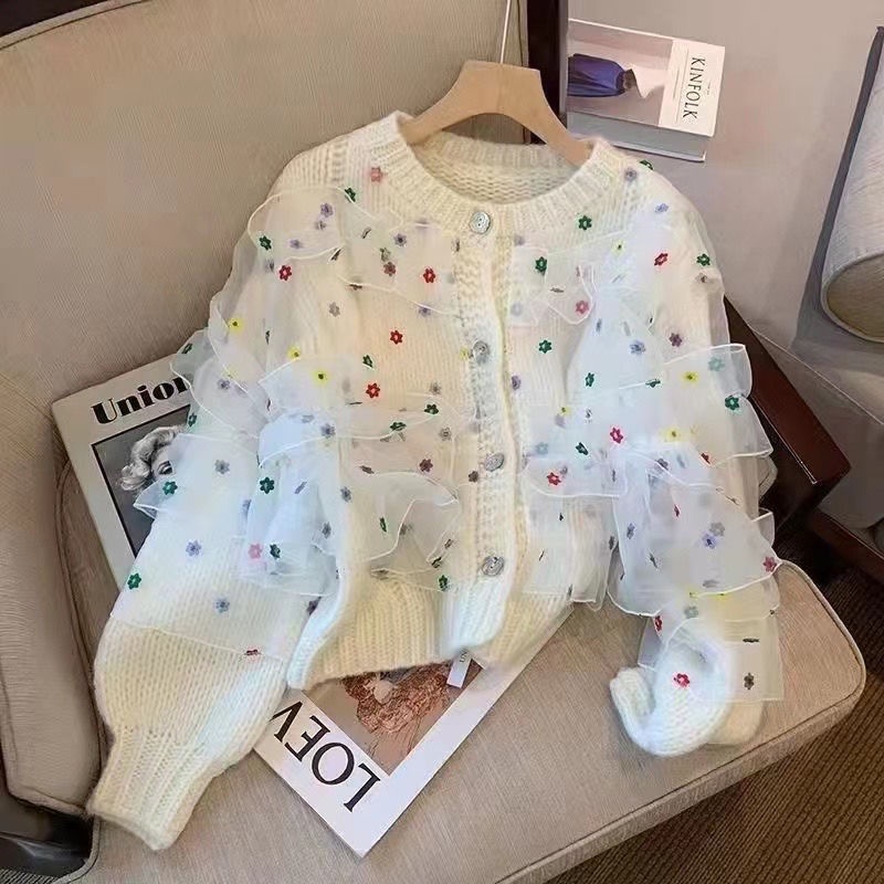 Áo Khoác Cardigan Dệt Kim Phối Lưới Nhiều Màu Sắc Ngọt Ngào Thời Trang Xuân Thu 2022