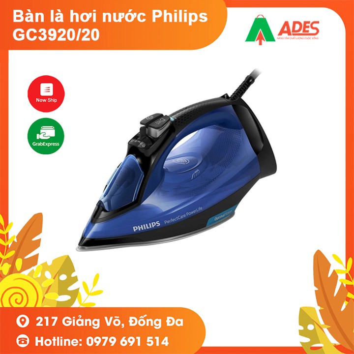 [Mã 154ELSALE2 giảm 7% đơn 300K] Bàn là hơi nước Philips 2500W GC3920/20 - Hàng chính hãng