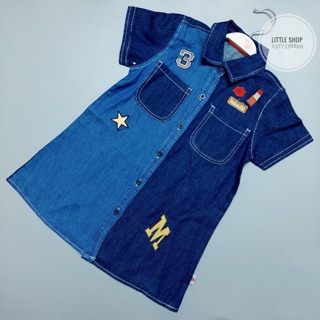 Đầm sơ mi bé gái denim thêu