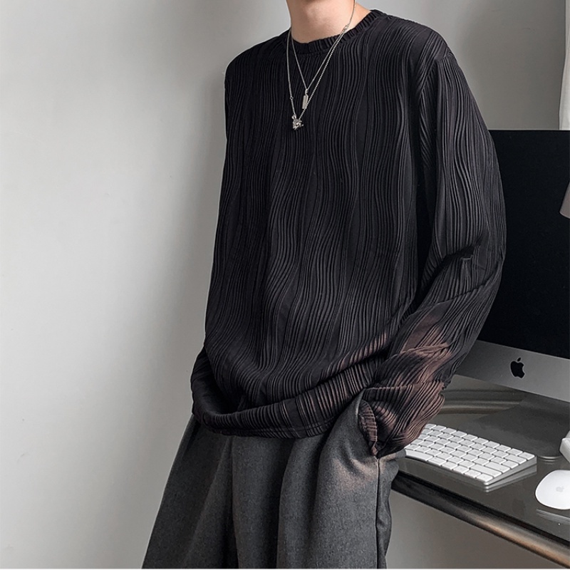 ♞AFF LIGA♞ Áo sweatshirt dáng rộng tay dài cổ tròn màu trơn phong cách Harajuku hiphop đường phố Hàn Quốc thời trang cho nam