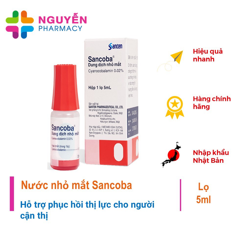 [CHÍNH HÃNG] Nước Nhỏ Mắt Cận Thị Sancoba Nhật Bản 15ml - Giúp Hỗ Trợ Phục Hồi Thị Lực Cho Người Cận Thị