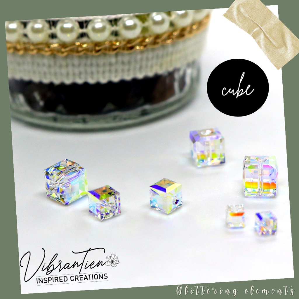 Combo pha lê Swarovski khối vuông 4mm/6mm/8mm/10mm