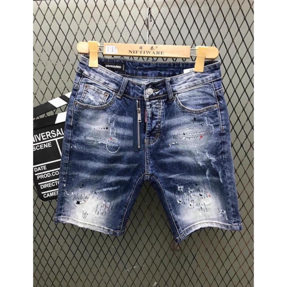 Quần short jean nam, quần bò nam ngắn, quần lửng nam, quần sọt nam màu xanh rách vẫy sơn đẹp 2021 QJNA0004  ༷  ྇