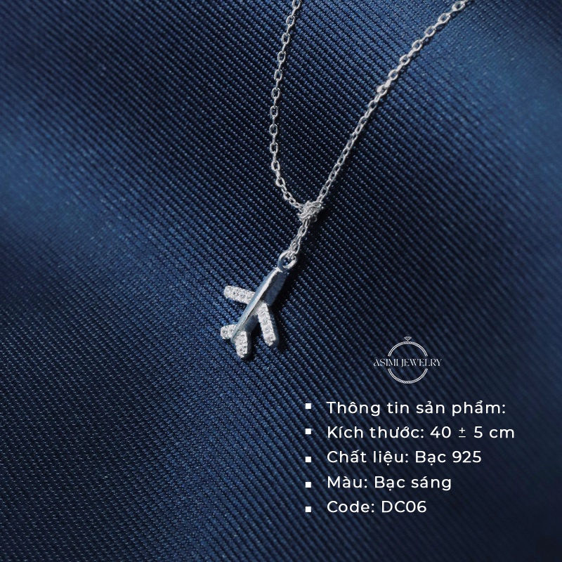 Dây chuyền nữ bạc mặt máy bay đính đá Asimi, dây chuyền bạc Ý S925 tinh tế sang trọng Plane Gem DC06