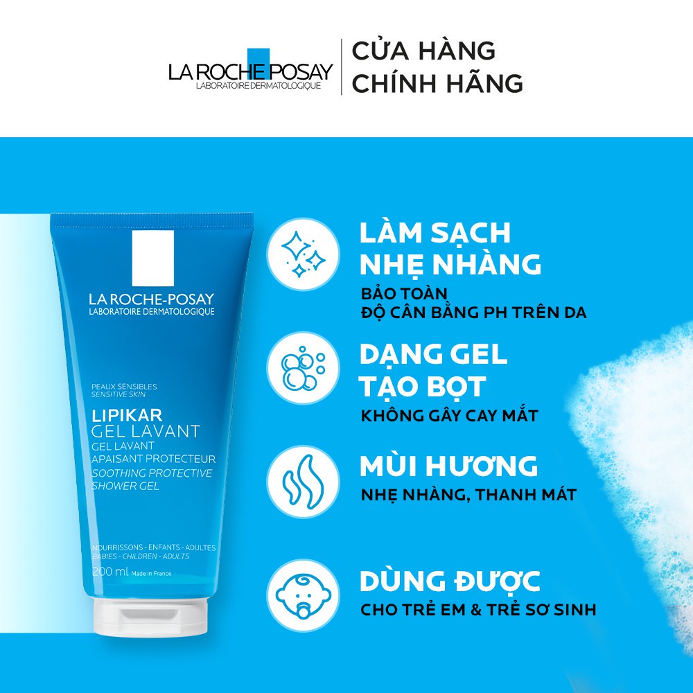 Gel tắm giúp làm sạch làm dịu bảo vệ da dành cho da nhạy cảm phù hợp cho trẻ em La Roche-Posay Lipikar Shower Gel 200ml.