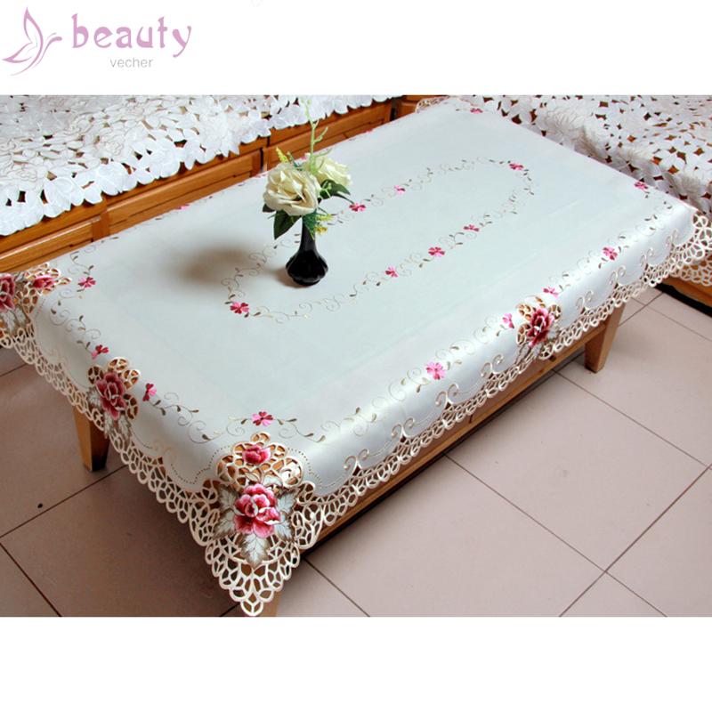 Khăn Trải Bàn Hình Chữ Nhật Phối Ren Dễ Giặt Để Trang Trí