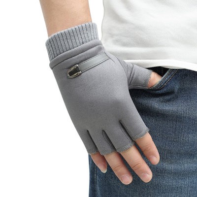 Găng tay nửa ngón tay nhung da đeo tay nam nữ mùa thu và mùa đông giữ ấm bông màn hình cảm ứng chạy bộ