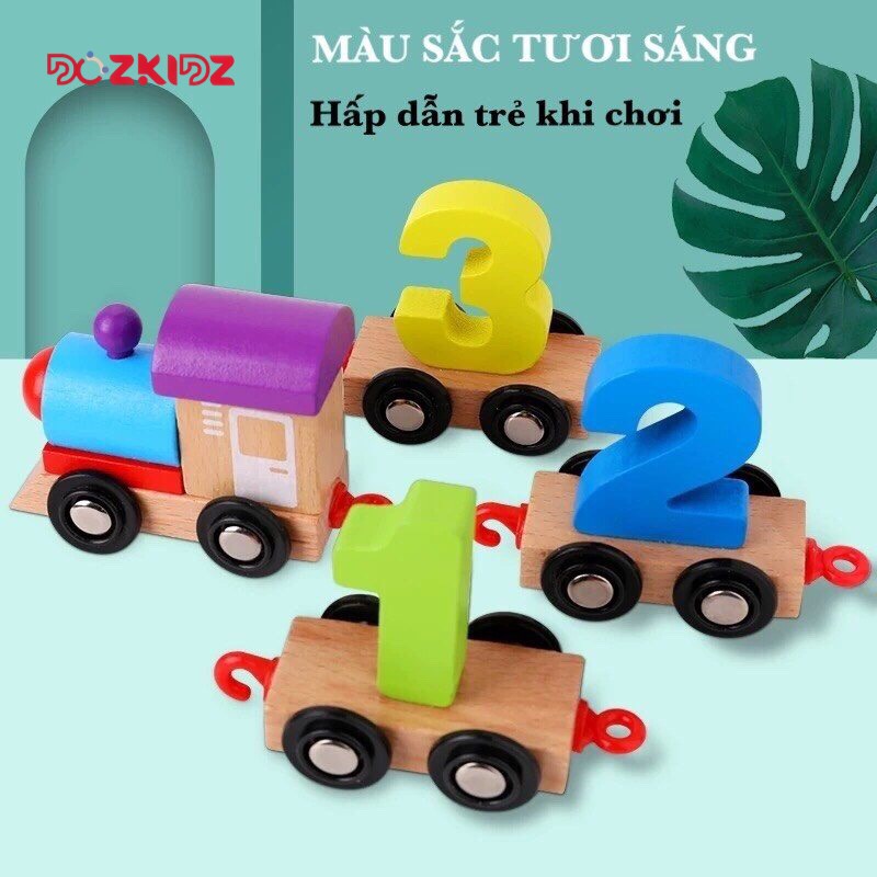 Đồ chơi trẻ em - Bộ tàu hỏa 11 toa kèm số bằng gỗ - DOZKIDZ