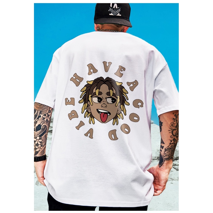 Áo thun nam tay lỡ,áo phông cậu bé tóc xù chất cotton dày dặn