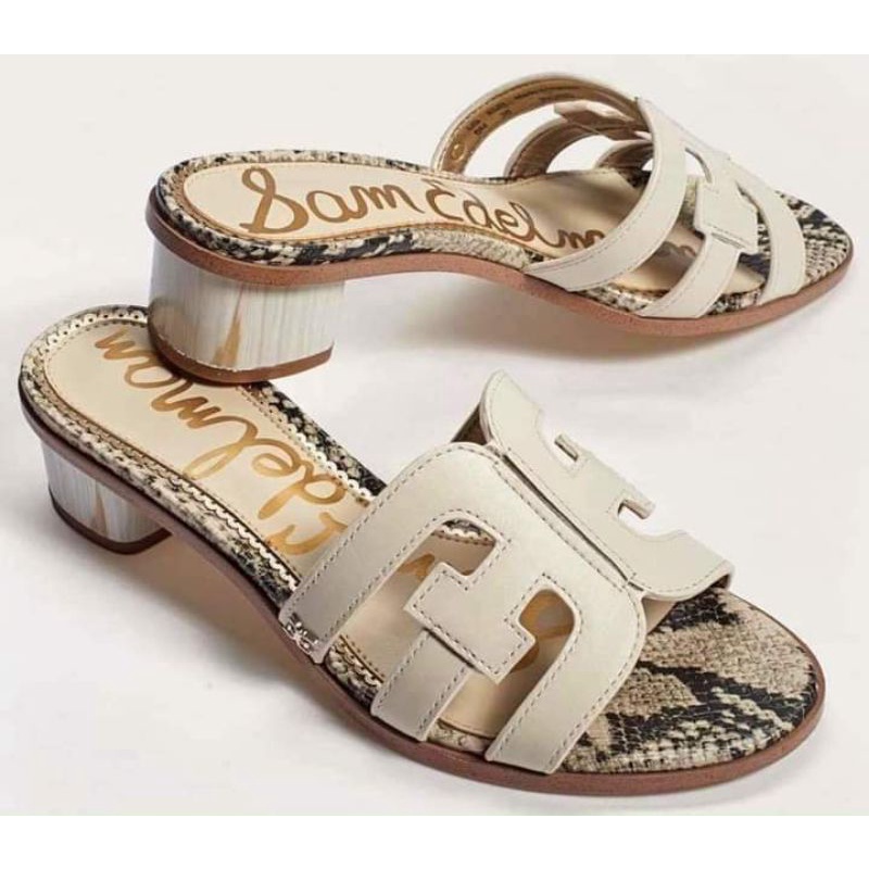 Hàng giá kho- Guốc xuồng SAM EDELMAN Da thật màu đen và trắng xinh