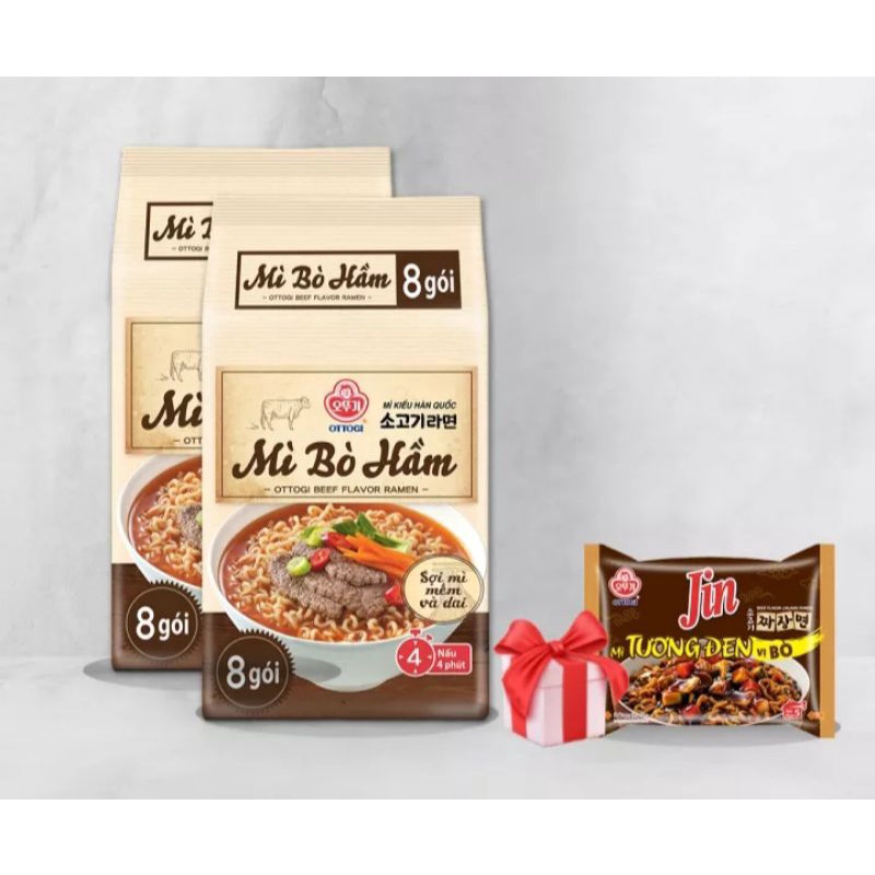 Lốc 8 mì bò/kim chi tặng 1 gói mì tương đen vị bò 135g