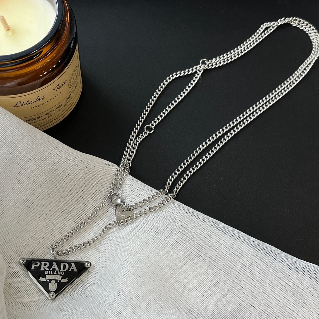 PRADA Vòng cổ Mặt Chữ P Bằng Thép Titan Thời Trang Cho Nam Nữ