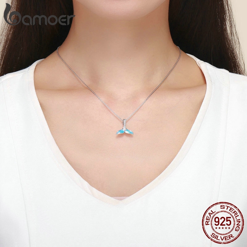 Bamoer Vòng Tay Bạc 925 Đính Hạt Charm Đuôi Tiên Cá Tráng Men