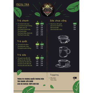 01 Tờ Menu A4 Ép Plastic