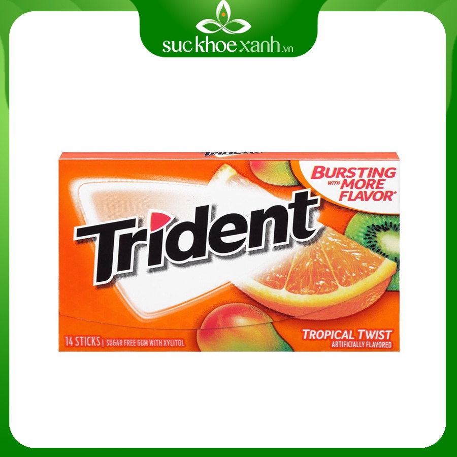 KẸO SINGUM CAM &amp; KIWI (14 TÉP/THANH) KHÔNG ĐƯỜNG TRIDENT (MỸ)