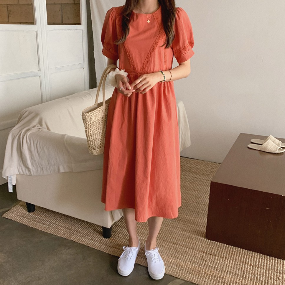 Đầm Tay Ngắn Phối Ren Thời Trang Dành Cho Nữ 35224