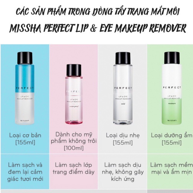 Tẩy trang mắt môi Missha Perfect Lip & Eye Makeup Remover (Water proof) 100ml