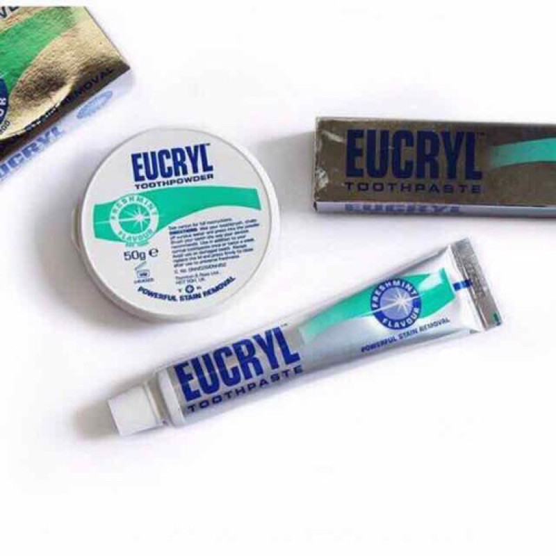 {Cam kết chính hãng} Combo bột và kem đánh răng trắng răng Eucryl của UK