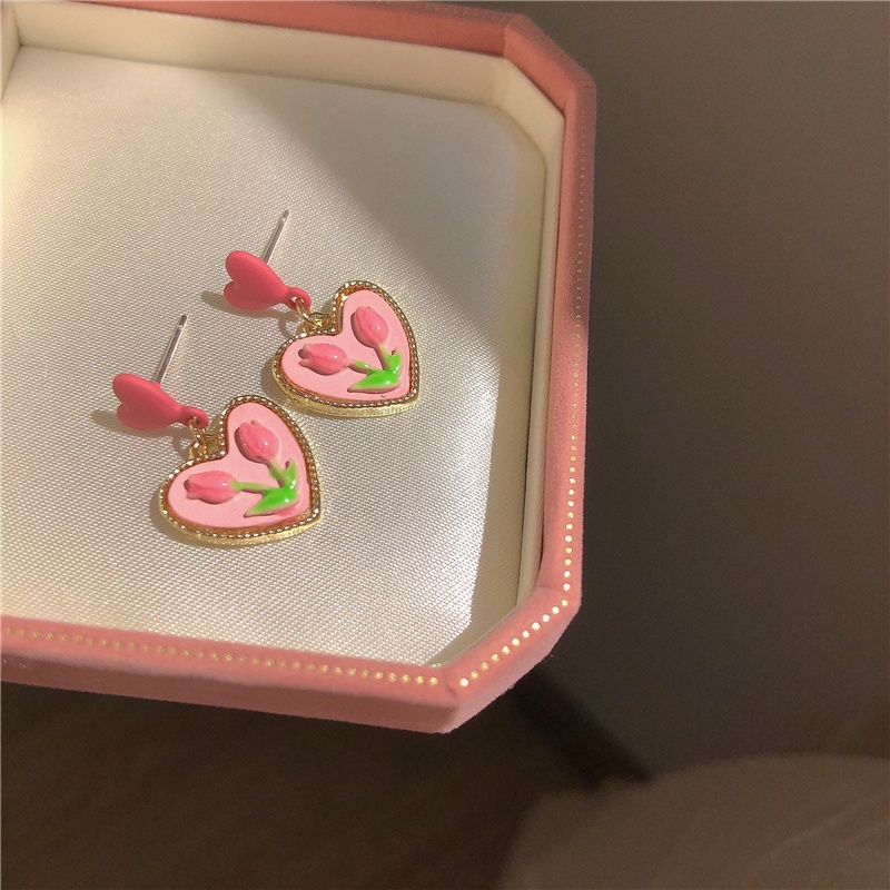 IF ME Bông Tai Hình Hoa Tulip Màu Hồng Thời Trang Cho Nữ