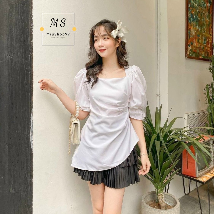 Áo Tay Phồng Vạt Xéo HIHO (TRẮNG)