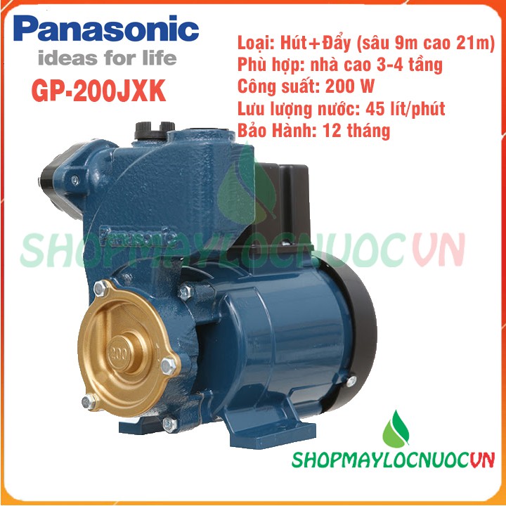 Máy Bơm nước Panasonic đẩy cao - GP-200JXK – Công suất 200W- Hút sâu 9m- đẩy cao 21m - BH 12 tháng – Shopmaylocnuocvn