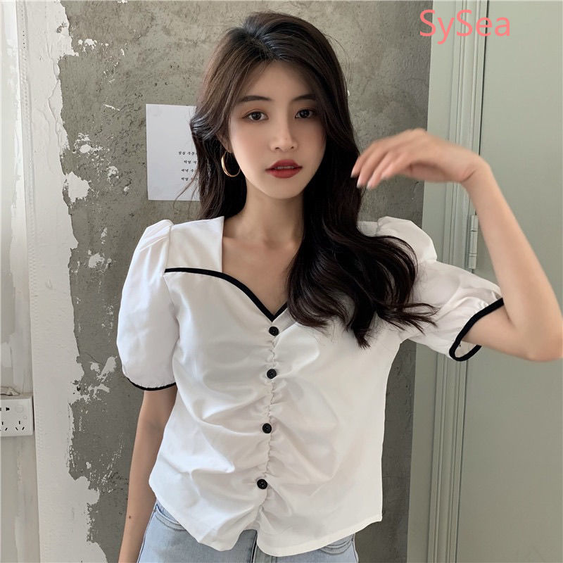 Áo Sơ Mi Trắng Cổ Trụ Tay Phồng Thời Trang Mùa Hè Cho Nữ