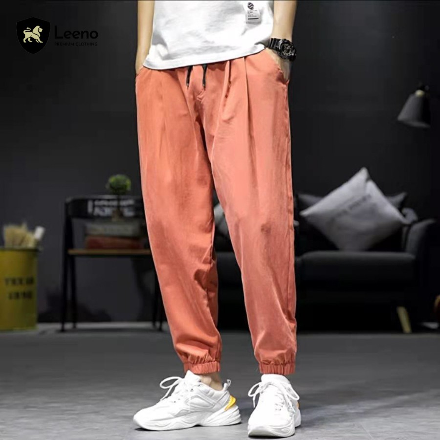 Quần Jogger nam - dáng thể thao - cạp chun bo gấu vải thô cotton cao cấp Leeno