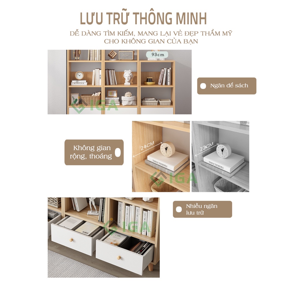 Tủ sách gỗ IGA tủ đa năng nhiều tầng -GP144