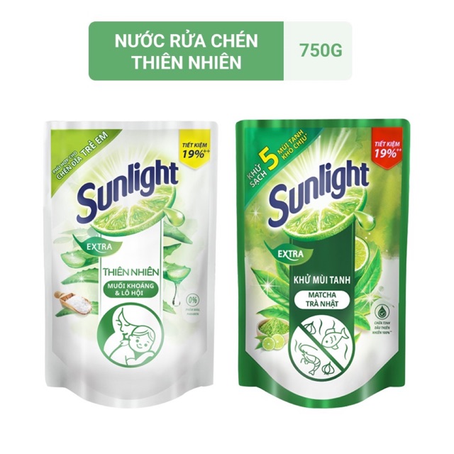 Rửa chén túi sunlight 750 trà xanh và muối khoáng