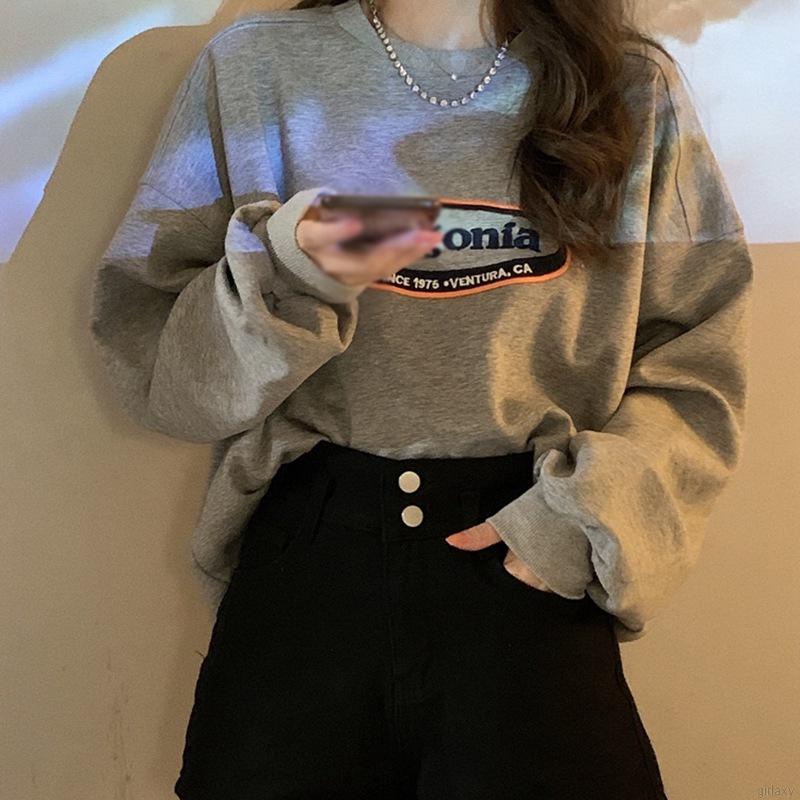 Áo Sweater Tay Dài Cổ Tròn In Chữ Phong Cách Retro Hàn Quốc Cho Nữ