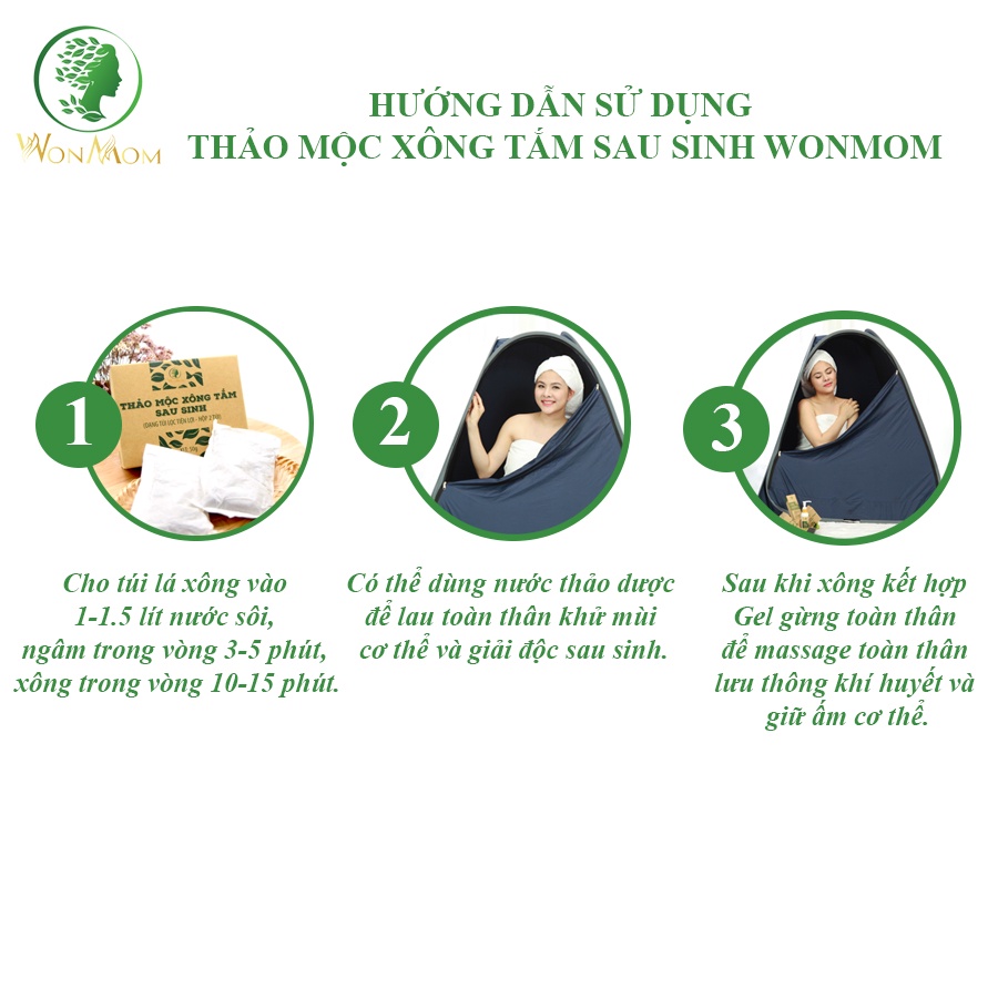 [ Giảm 35K - Đơn 339K ] Combo 2 hộp thảo mộc xông tắm sau sinh Wonmom 150Gr ( Loại mới: 6 Túi/Hộp )