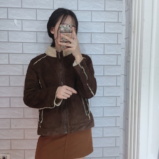 Áo khoác da lộn nâu