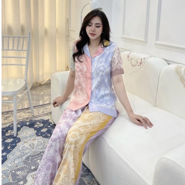 pijama cao cấp lụa xước Quảng Châu  Tay ngắn nhiều màu