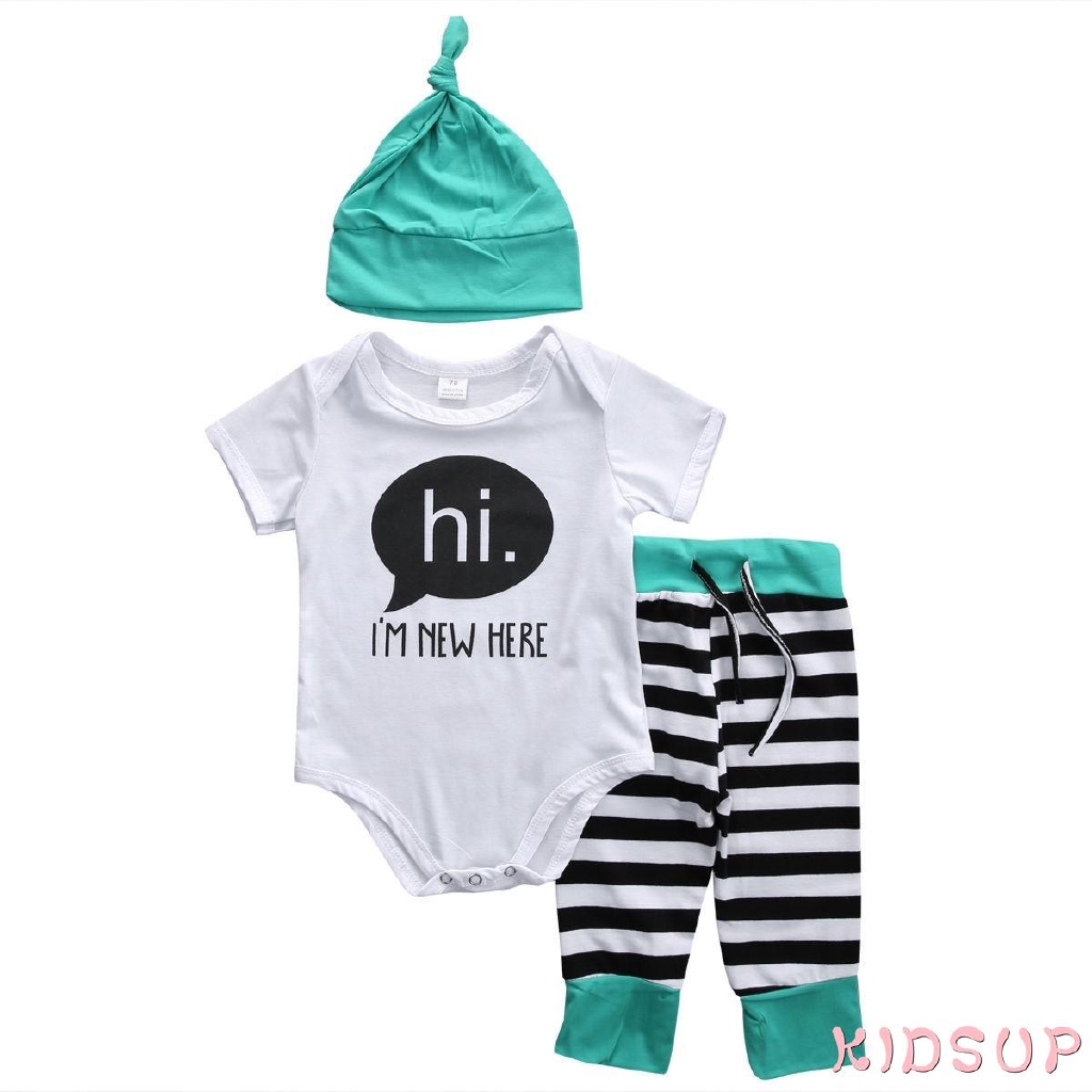 Bộ áo thun liền quần+ quần dài + mũ thời trang cho bé sơ sinh