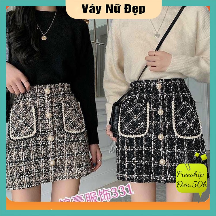 Chân váy nữ 💖 Hàng đẹp💖Chân váy đẹp dạ kẻ khuy Ngọc 2 nắp túi mặc tết - Quảng Châu | BigBuy360 - bigbuy360.vn