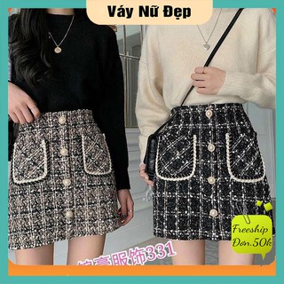 Chân váy nữ 💖 Hàng đẹp💖Chân váy đẹp dạ kẻ khuy Ngọc 2 nắp túi mặc tết - Quảng Châu