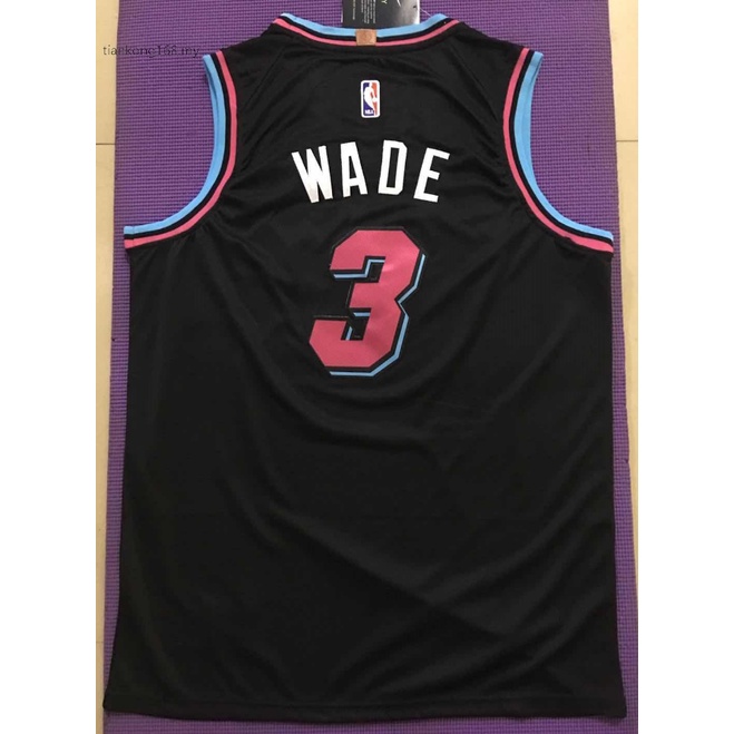 Áo Bóng Rổ Màu Đen Thêu Hoạ Tiết Miami Heat S3 Dwyane Wade Thời Trang 2020 Cho Nam Giới