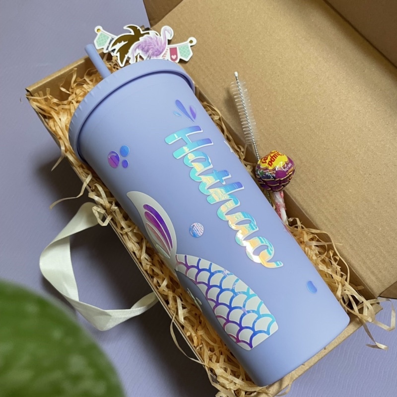 Ly Nước 700ml Custom Tên Theo Yêu Cầu - Mẫu Ocean Dream - Tặng kèm 1 Cọ rửa ống hút
