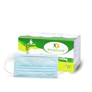 khẩu trang y tế 4 lớp Meriday Bông Bạch Tuyết kháng khuẩn màu xanh combo 2 hộp