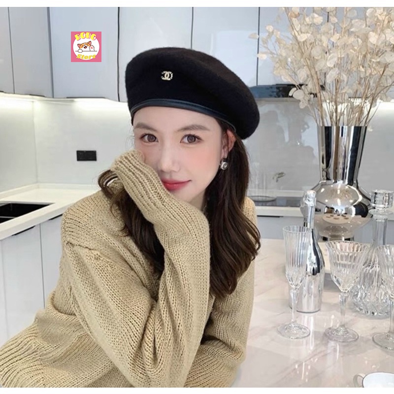 Mũ nồi dạ lông cừu ép cao cấp  viền da logo Chanel form chuẩn auth