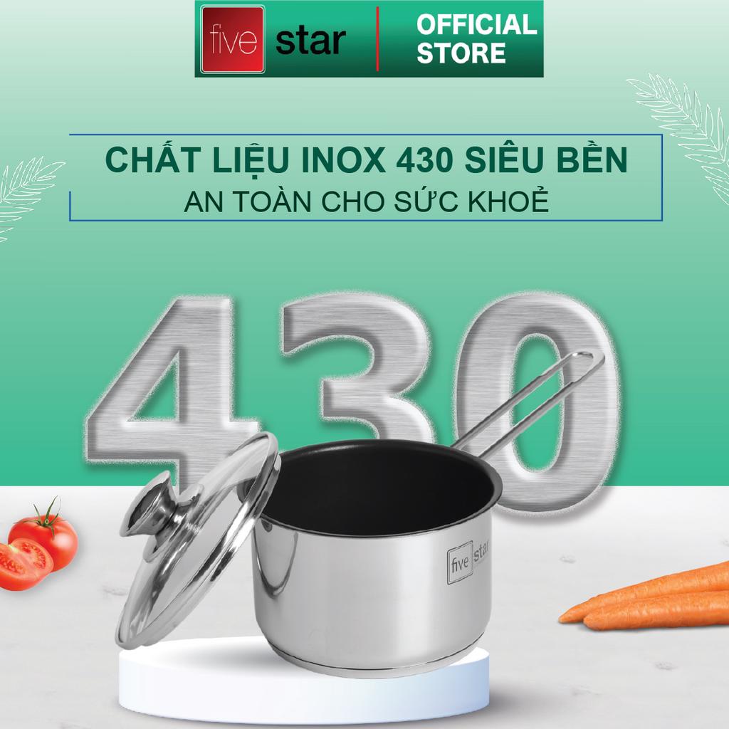 Quánh 3 đáy inox 430 Fivestar Standard nắp kính bếp từ 12cm -14cm -16cm - HÀNG CHÍNH HÃNG