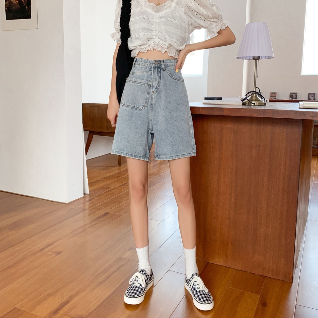 Quần short jean nữ ống rộng một túi MSHA5
