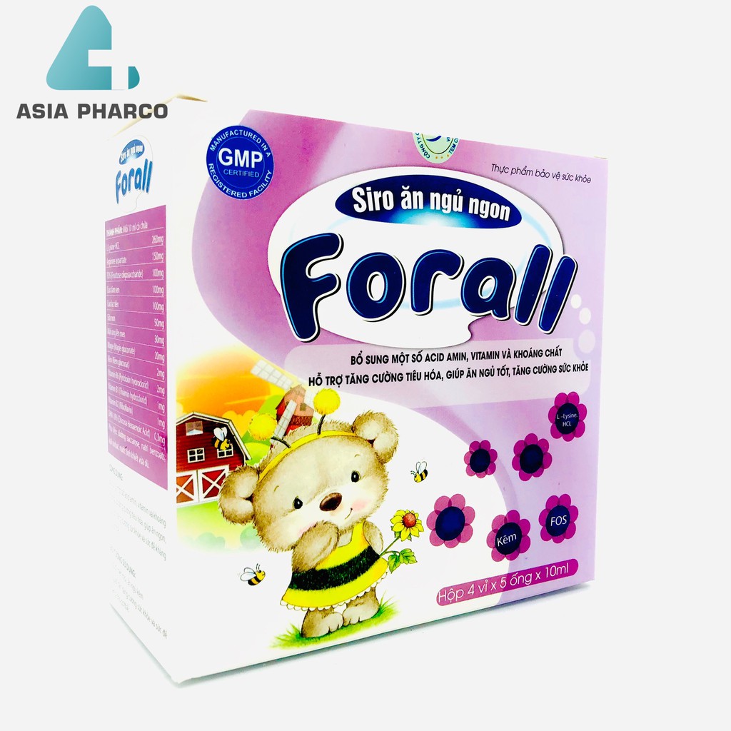 Siro Ăn Ngủ Ngon FORALL- Giúp trẻ ngủ ngon, thèm ăn (Hộp 4 vỉ x 5 ống 10ml)